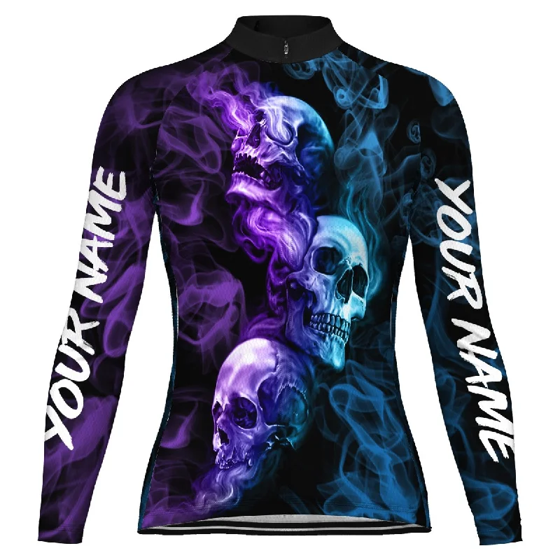 Customized Skull Long Sleeve Cycling Jersey for Women Winter Jersey Top