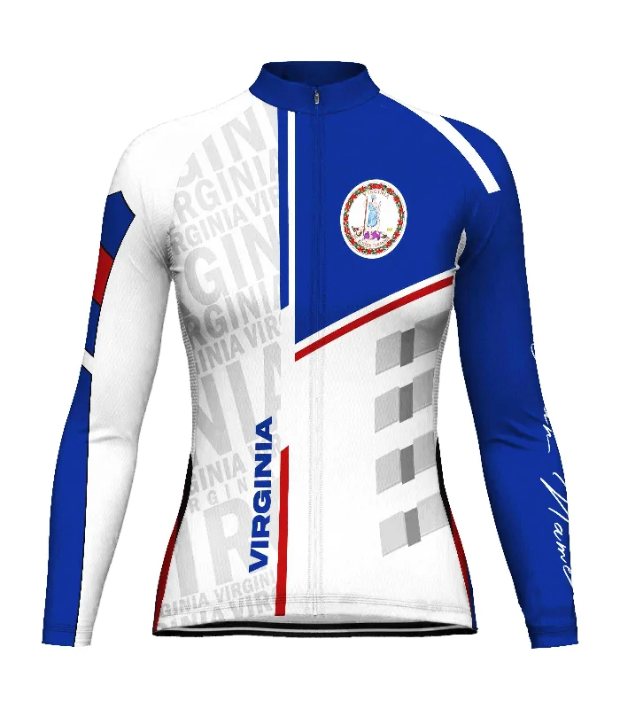 Customized Virginia Winter Thermal Fleece Long Sleeve Cycling Jersey for Women Retro Jersey Tee