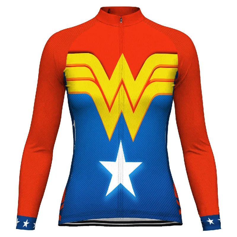 Customized Wonder Women Long Sleeve Cycling Jersey for Women Daily Wear Jersey Tee