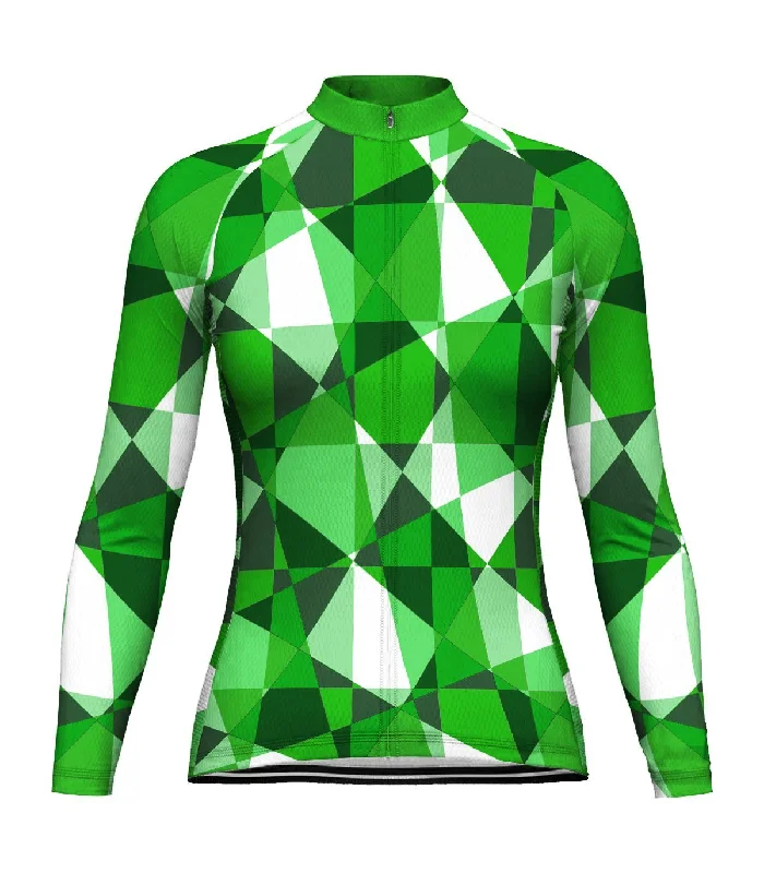 Green Long Sleeve Cycling Jersey for Women Jet Black Jersey Tee