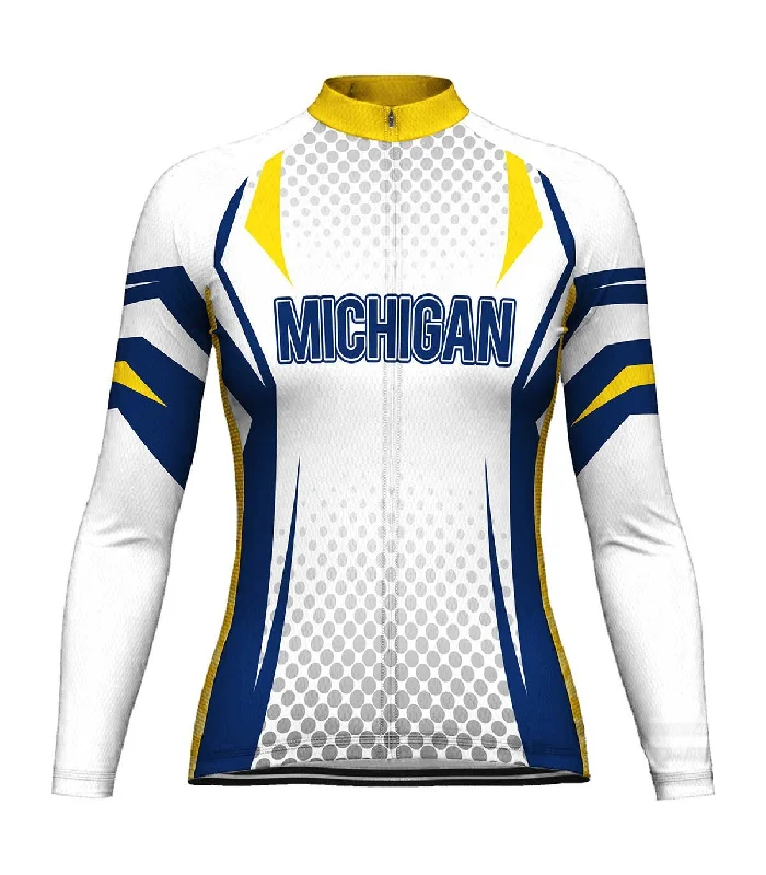 Michigan Long Sleeve Cycling Jersey for Women Polka Dot Jersey Shirt