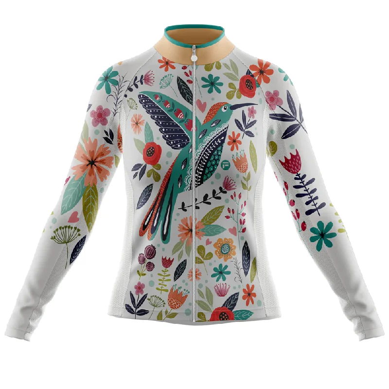 My Happy Bird Long Sleeve Cycling Jersey For Women Cream Jersey Tee