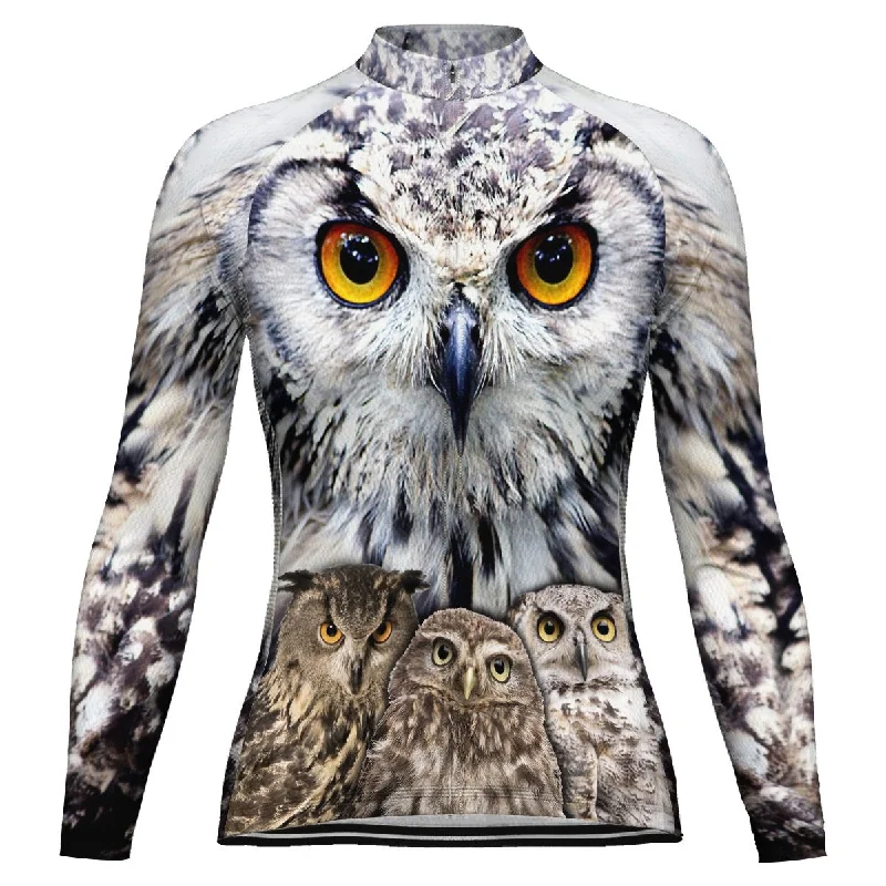 Owl Long Sleeve Cycling Jersey for Women Royal Blue Jersey Shirt