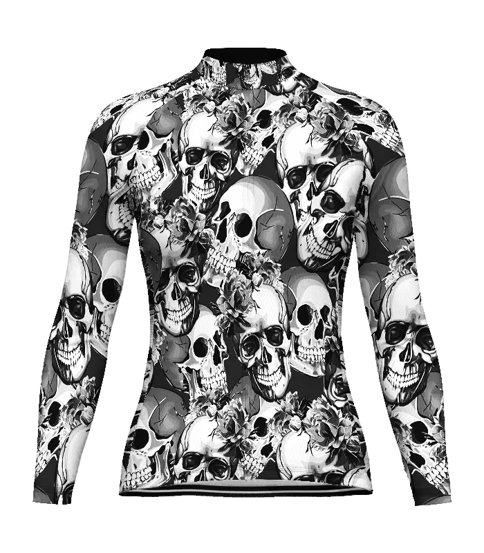 Skull Long Sleeve Cycling Jersey for Women Beige Jersey Tee