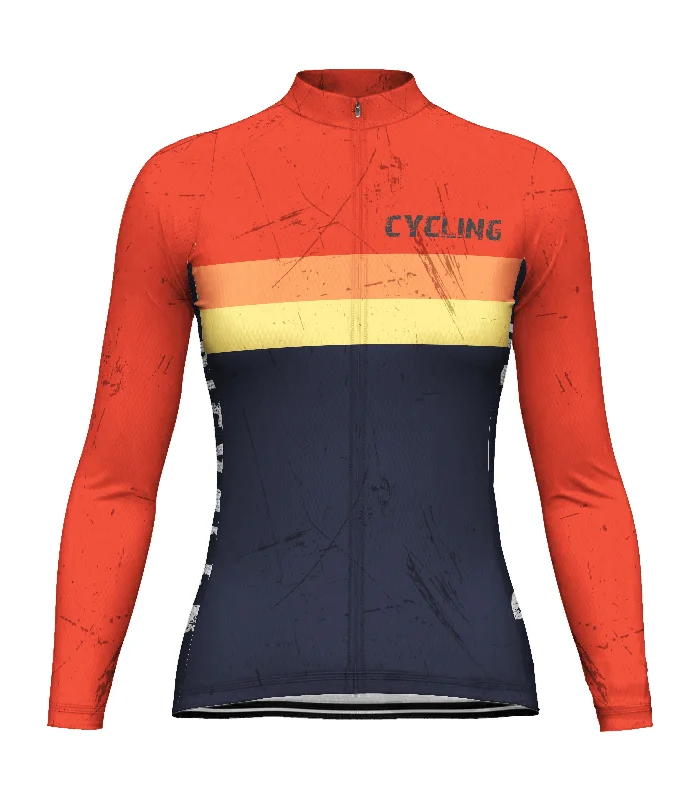 Vintage Long Sleeve Cycling Jersey for Women Burgundy Jersey Tee