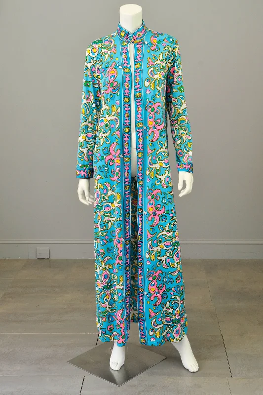 1970s Retro Stylized 'Floral' Print Jersey Festival Robe Hemp Jersey Tee