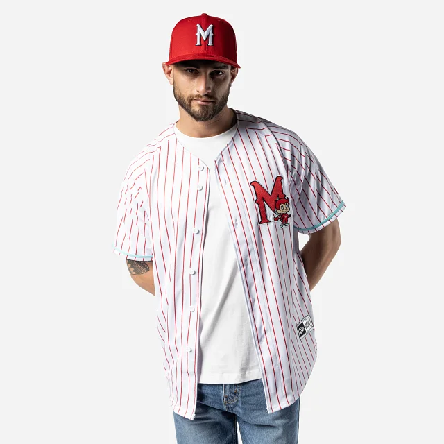 Jersey Pinstripe Ramoncito Diablos Rojos del México LMB High Neck Jersey Shirt