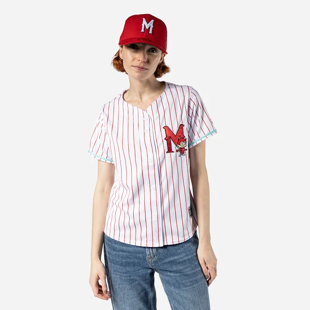 Jersey Pinstripe Ramoncito Diablos Rojos del México LMB para Mujer Sky Blue Jersey Tee