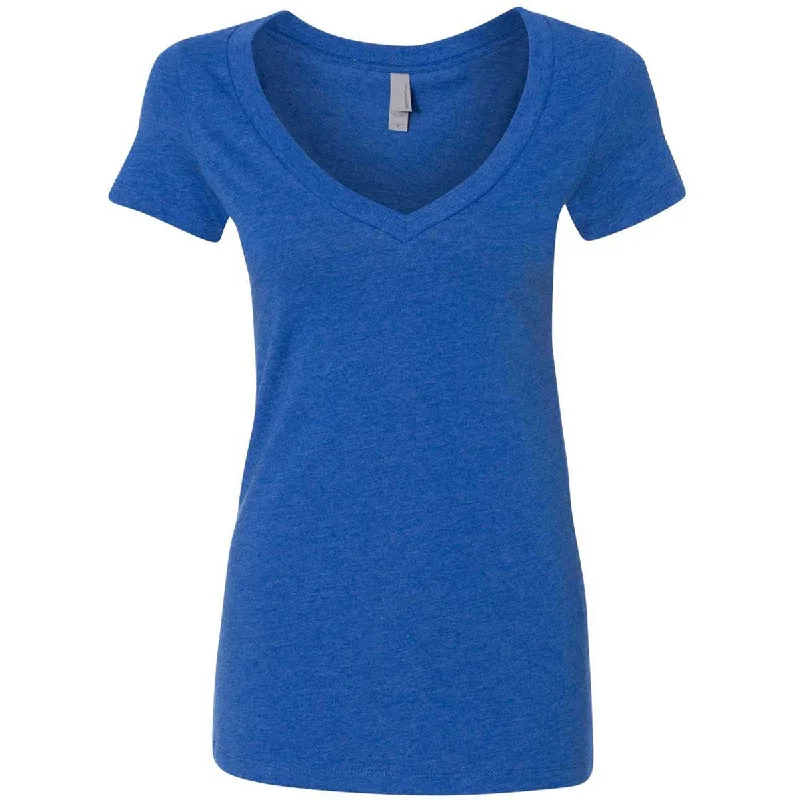 Next Level Women's Royal CVC Deep V Tee Houndstooth Herringbone Solid