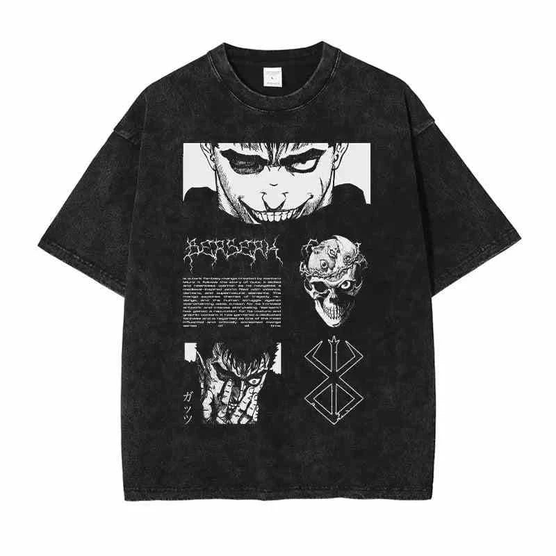 Anime Kenpuu Denki T-shirt - Oversized Washed Tops Graphic Embroidered Appliqued