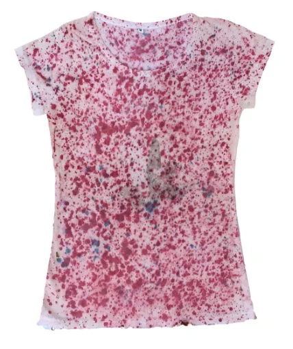 Eco Printed Organic Cotton T-Shirt- Pink Splatter Front Pockets Side Pockets Patch Pockets