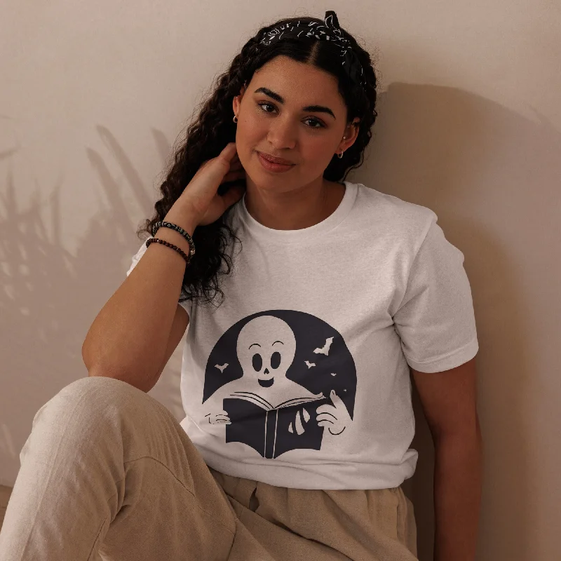 Ghost Halloween Graphic Women Staple Eco T-shirt Lace Blend Ribbed Blend Corduroy Blend