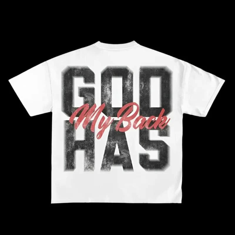 God T shirt | God Has My Back Print Print Jacquard Patchwork