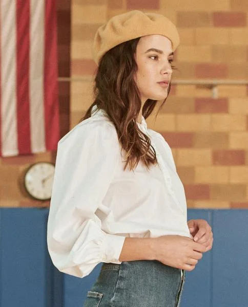 The Great - Scholar Button Up Shirt in White Welt Pockets Slit Pockets Flap Pockets