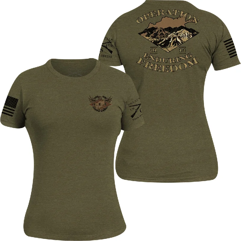 Grunt Style Women's O.E.F. Veteran T-Shirt - Military Green Zippered Front Buttoned Front Snap Front