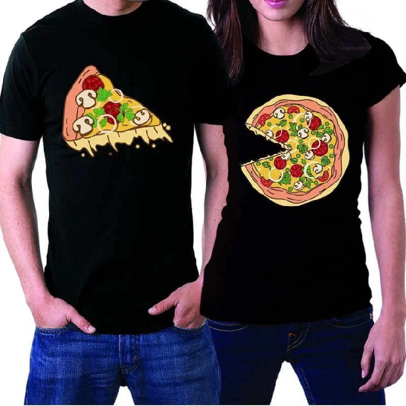 Funny Pizza Couple Matching Tee Shirts Chenille Fabric Brocade Fabric Lace Fabric