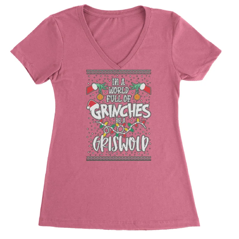 In A World Full Of Grinches, Be A Griswold Ladies V-Neck T-shirt Denim Fabric Leather Fabric Suede Fabric