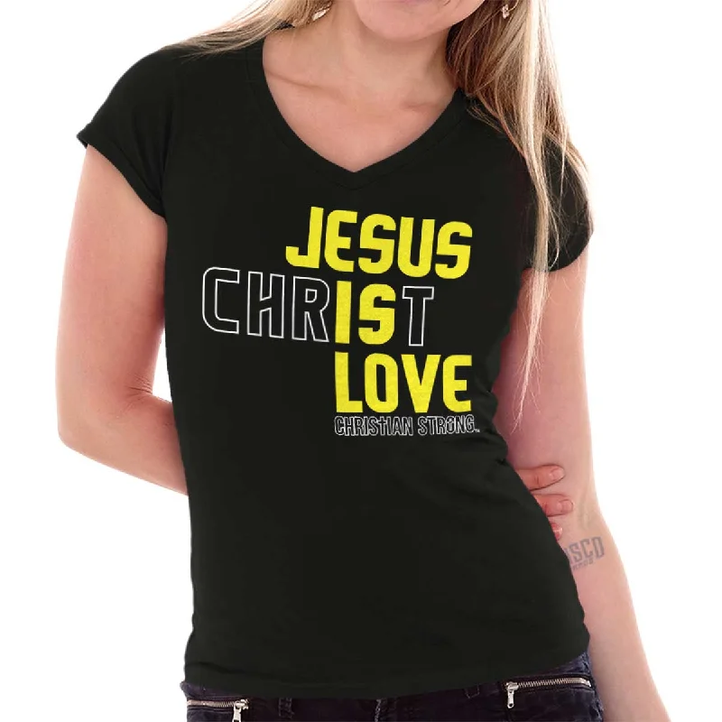 Jesus Christ Love Junior Fit V-Neck T-Shirt Rayon Velvet Corduroy