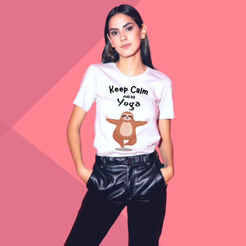 Keep Calm Yoga Printed Women's T-Shirt - Mystical T-Shirt for Women's Fitted T-Shirt Seamless Stretchy