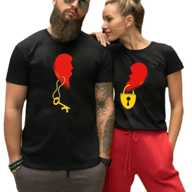 Key Lock Heart Shape Man Woman Matching Couple Shirt Mesh Blend Leather Blend Suede Blend