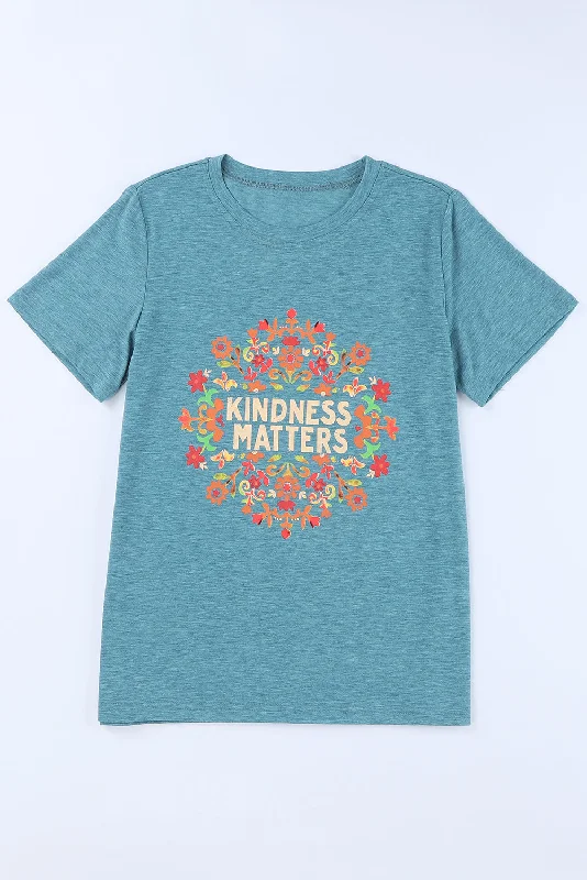 KINDNESS MATTERS Flower Graphic Tee Anti-Pilling Machine Wash Handmade