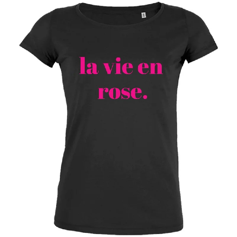 La Vie en Rose Women's Organic Tee (Black) Chenille Blend Fleece Blend Nylon Blend