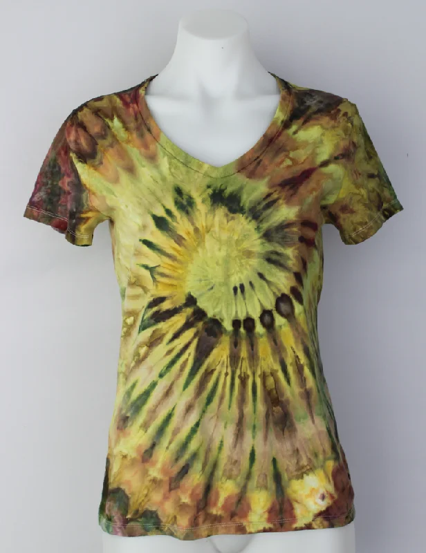 Ladies V neck t shirt size XS - Waterlilies twist Oversized T-Shirt Spandex breathable