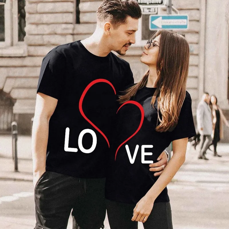 Love Heart Shape Matching T-shirts for Couple Lovers Hooded Caped Shawl Collar