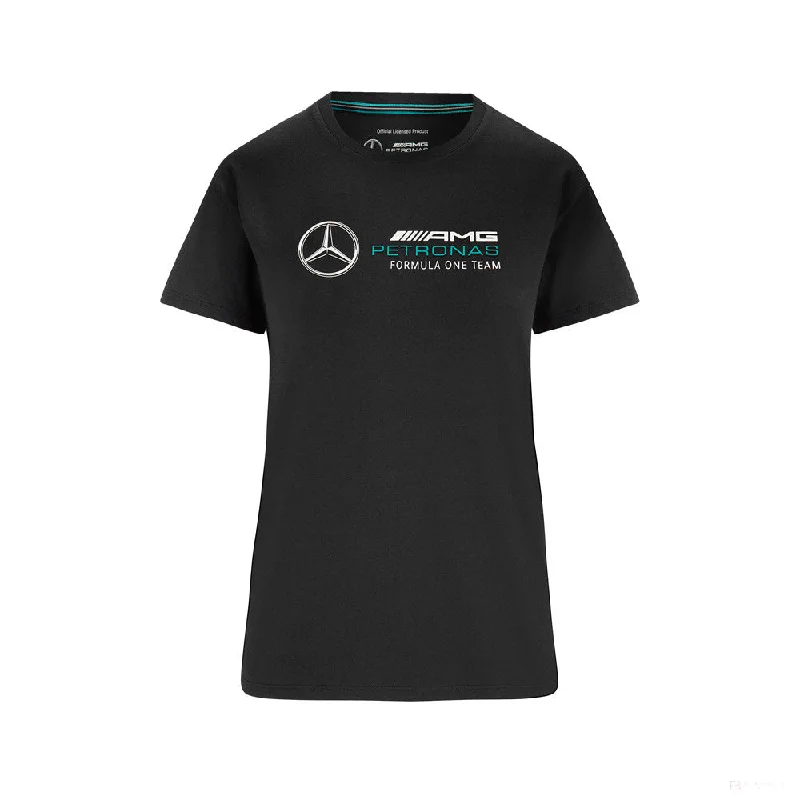 Mercedes Womens T-Shirt, Large Logo, Black, 2022 Denim Fabric Leather Fabric Suede Fabric