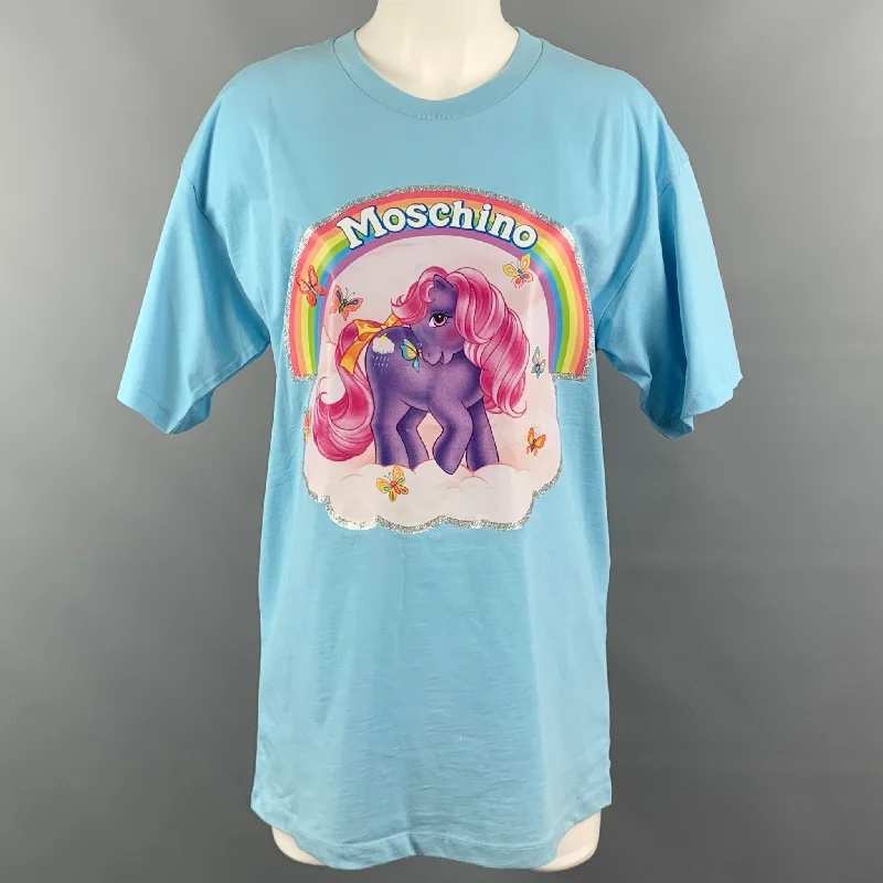 MOSCHINO COUTURE 2018 Size XXS Multi-Color Cotton My Little Pony T-Shirt Notch Collar Peter Pan Collar Cowl Neck