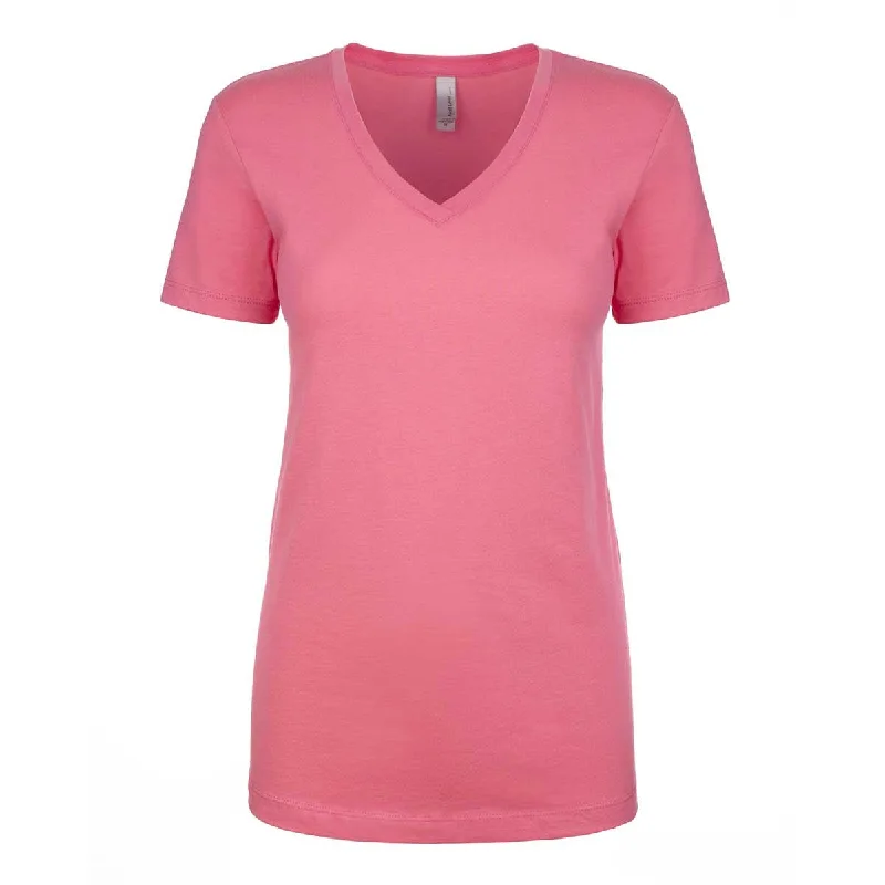 Next Level Women's Hot Pink Ideal V-Neck Tee Nylon Fabric Polyester Fabric Spandex Fabric