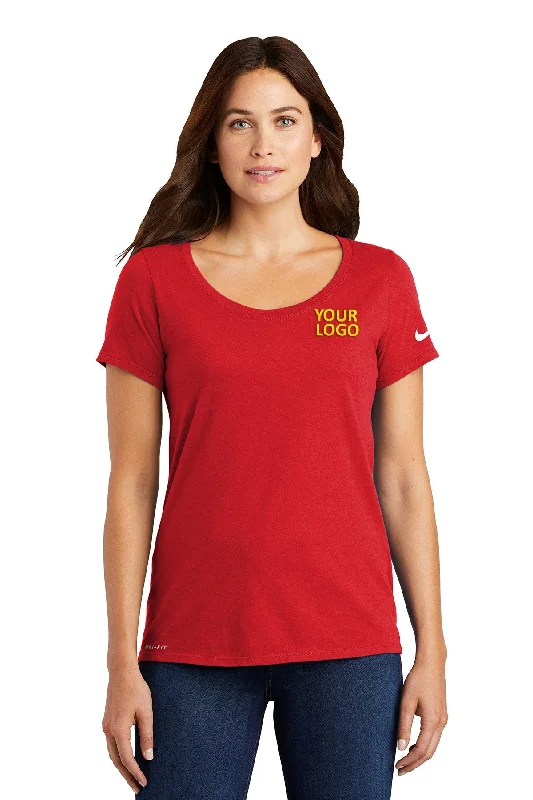 Nike Ladies Dri-FIT Scoop Neck Customized Tees, University Red Iron Safe Non-Iron Wrinkle Free