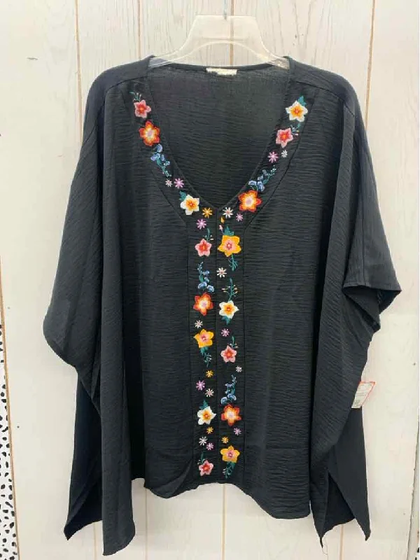 ODDY Black Womens Size 16/18 Shirt Embroidered Appliqued Beaded