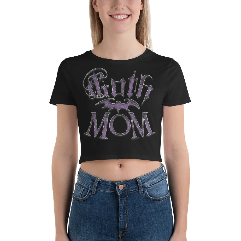 Purple Goth Mom with Bat Mother's Day Women’s Crop Tee Rayon Fabric Velvet Fabric Corduroy Fabric