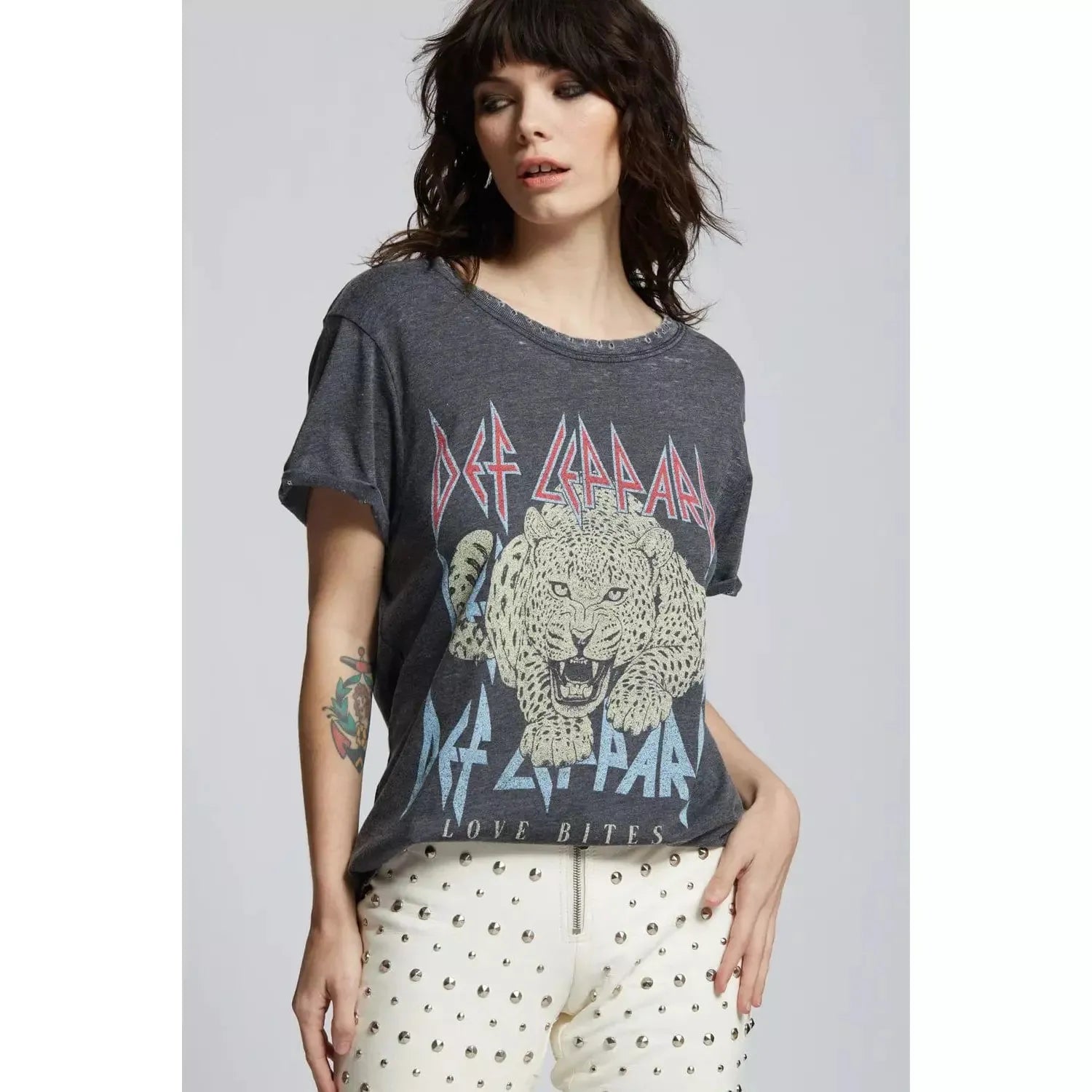 Recycled Karma Def Leppard Love Bites Tee Ribbed Striped Patterned