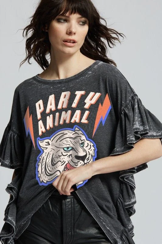 Recycled Karma Party Animal Ruffle Tee Chenille Blend Fleece Blend Nylon Blend