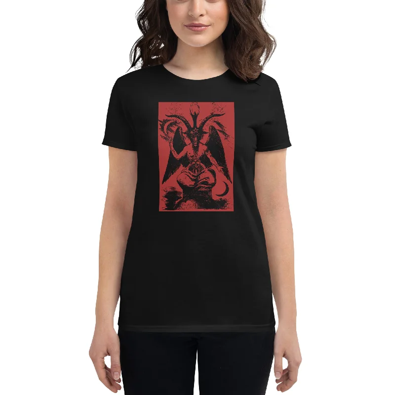 Red Original Baphomet Éliphas Lévi Drawing Women's Short Sleeve Babydoll T-shirt Houndstooth Herringbone Solid