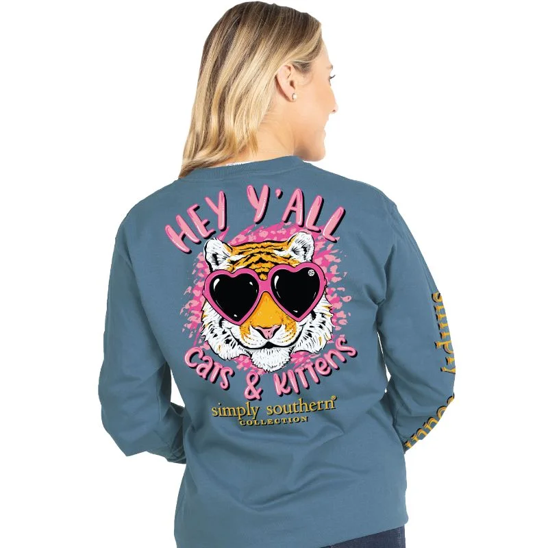 Simply Southern Collection Kitten Long Sleeve T-shirt Beaded Sequined Faux Fur