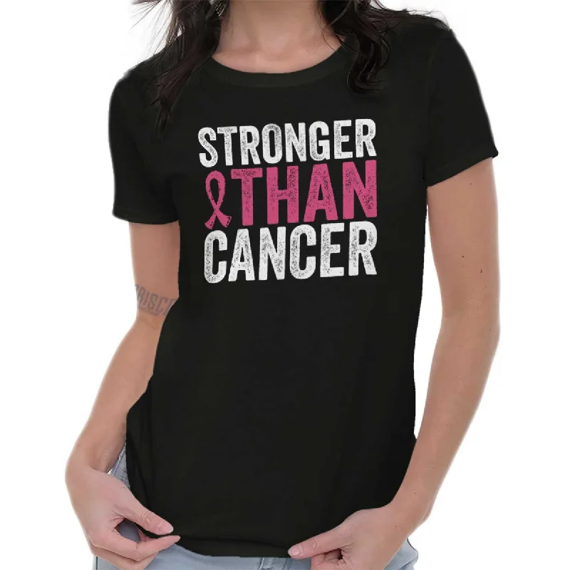 Stronger Than Cancer Ladies T Shirt Ribbed Striped Patterned