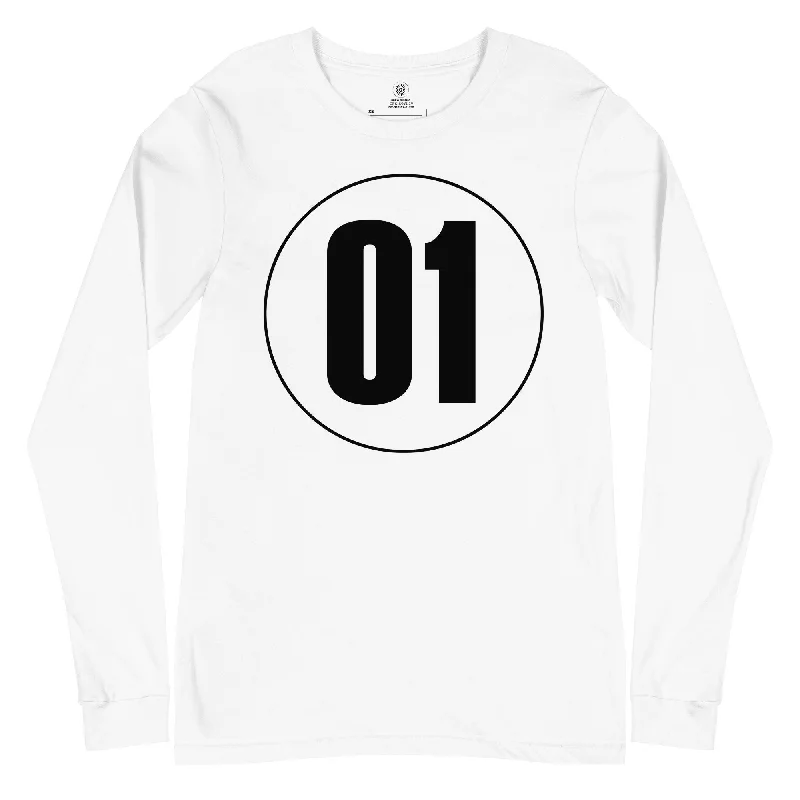 Unisex Long Sleeve Tee: Black on White 01 Elasticated Padded Insulated