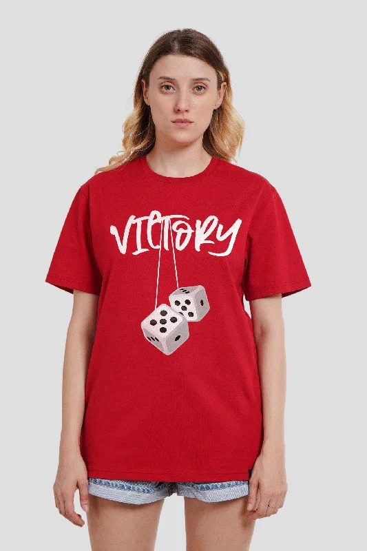 Victory Red Boyfriend Fit T-Shirt Women Notch Collar Peter Pan Collar Cowl Neck