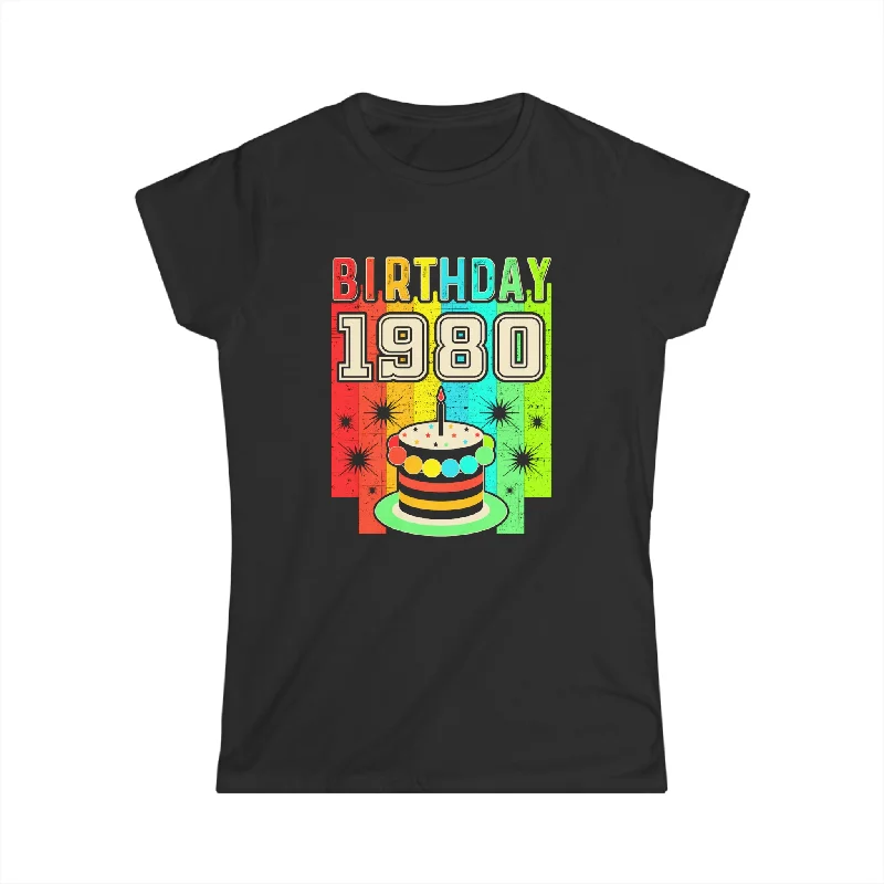 Vintage 1980 T Shirts for Women Retro Funny 1980 Birthday Womens T Shirts Anti-Pilling Machine Wash Handmade