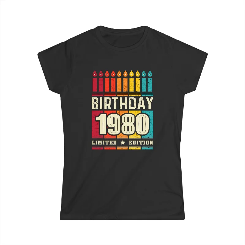 Vintage 1980 TShirt Women Limited Edition BDay 1980 Birthday Women Tops Fitted T-Shirt Seamless Stretchy