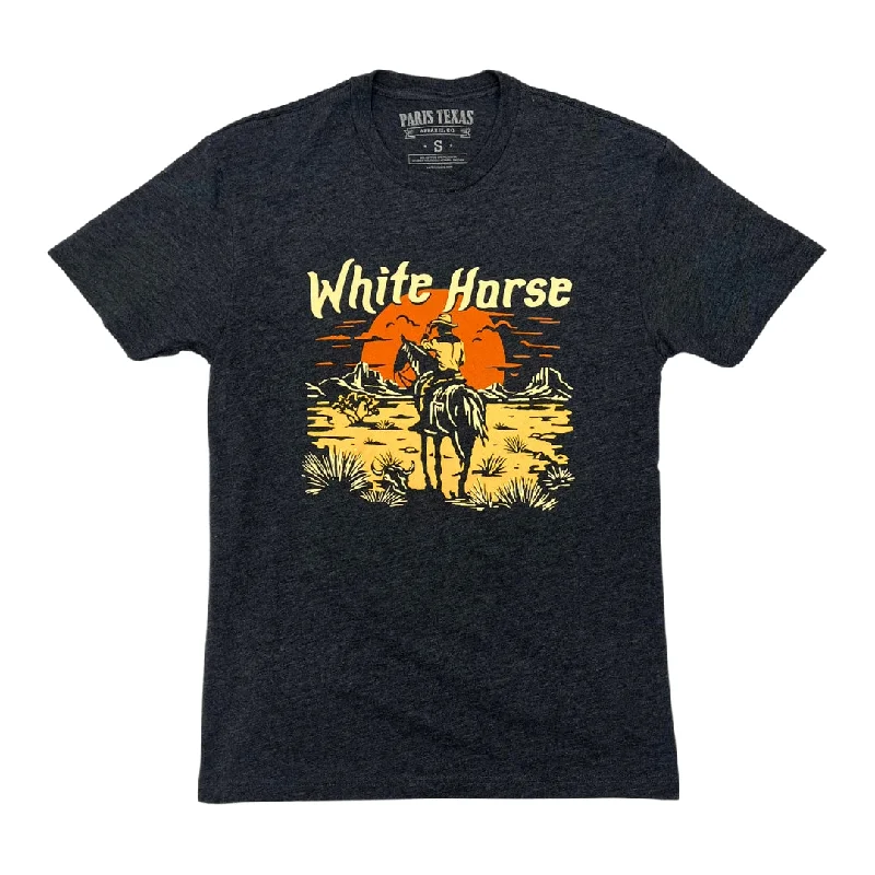 White Horse T-Shirt - Charcoal Houndstooth Herringbone Solid