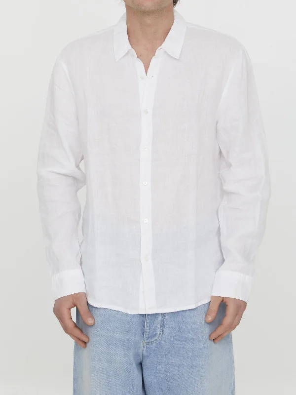 White Linen Shirt Front Pockets Side Pockets Patch Pockets