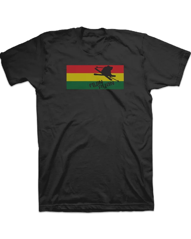 Women's Flyin Ryan Rasta Flag Tee  - Black Boxy Fit Fitted Loose