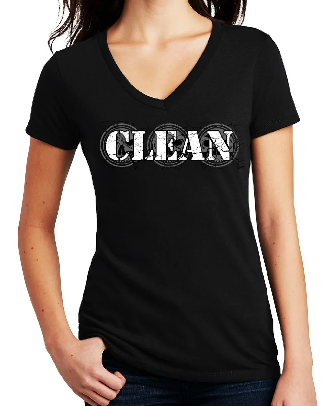 Closeout- Women's CLEAN Light-Weight V-Neck T-Shirt Zippered Buttoned Snapped