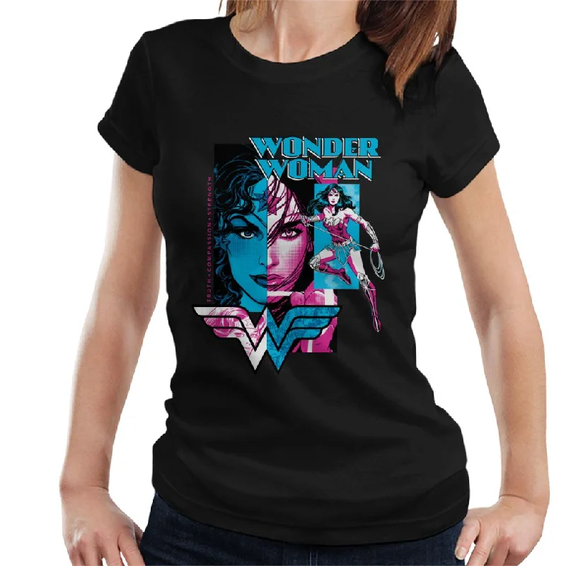 Wonder Woman Blue And Purple Montage Women's T-Shirt Machine Wash Dry Clean Hand Wash