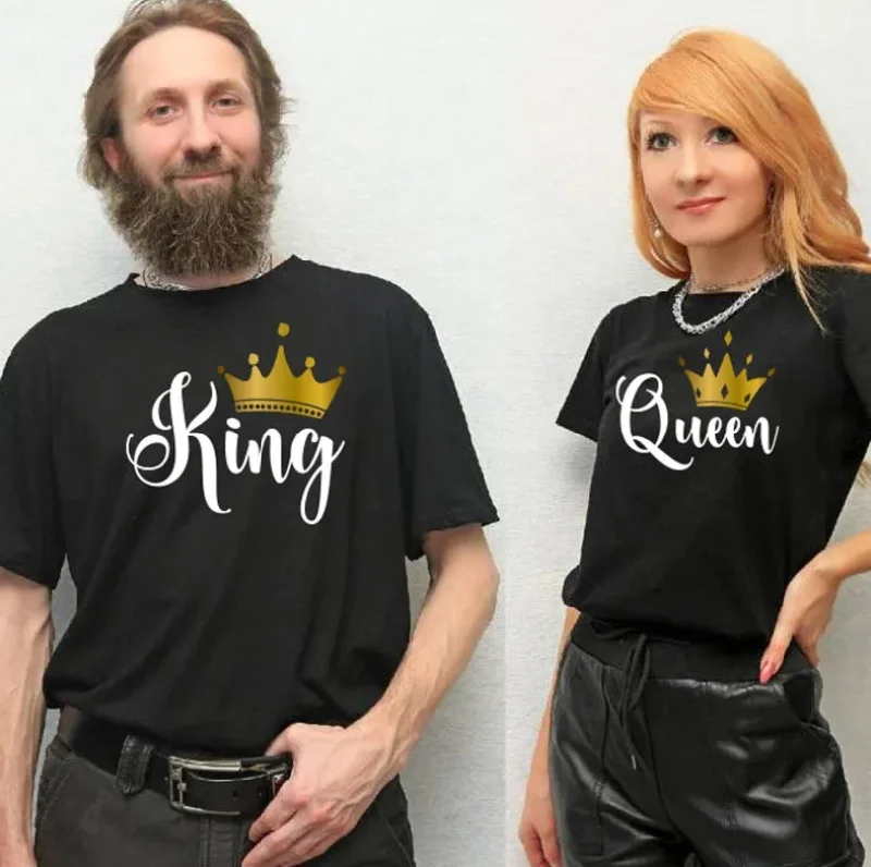 Yellow Crown King And Queen Couple Matching Shirts Thin T-Shirt Open Front Quick Dry