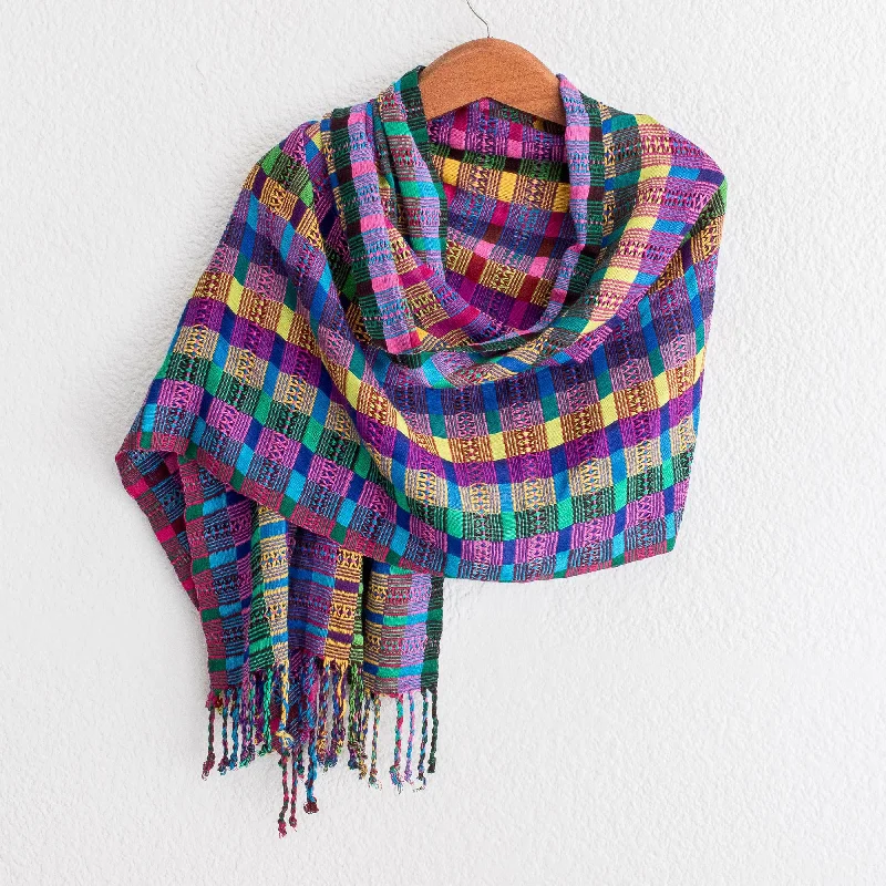 San Juan Fiesta Colorful Cotton Shawl Crafted in Guatemala Chic Cotton Shawl Wrap